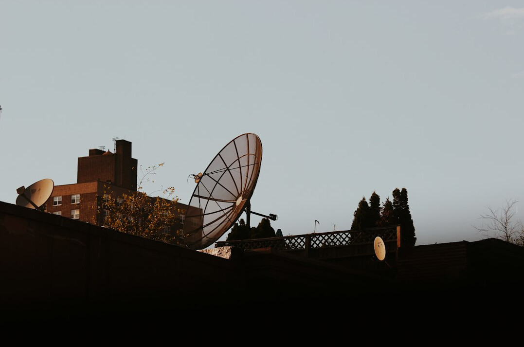 Outside broadcast van with satellite equipment