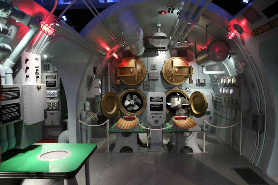 Television studio corridor with production equipment